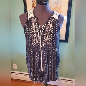 Black and White Sleeveless Boho Top
